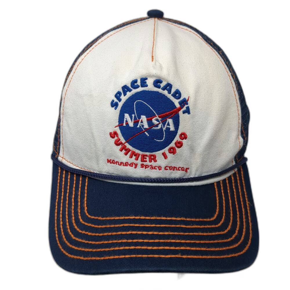 Buzz Aldrin Trucker Hat Blue White One Size NASA Kennedy Space Center Snapback